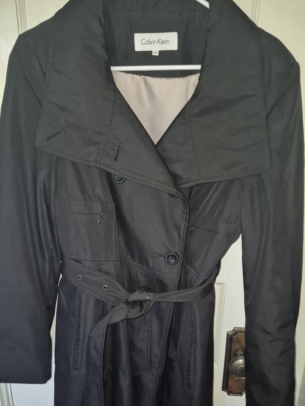 Calvin Klein Black Double-Breasted Trench with Belted Waist